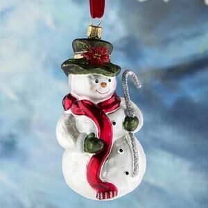 NEW Neiman Marcus Glass Snowman Christmas Ornament Made in Poland